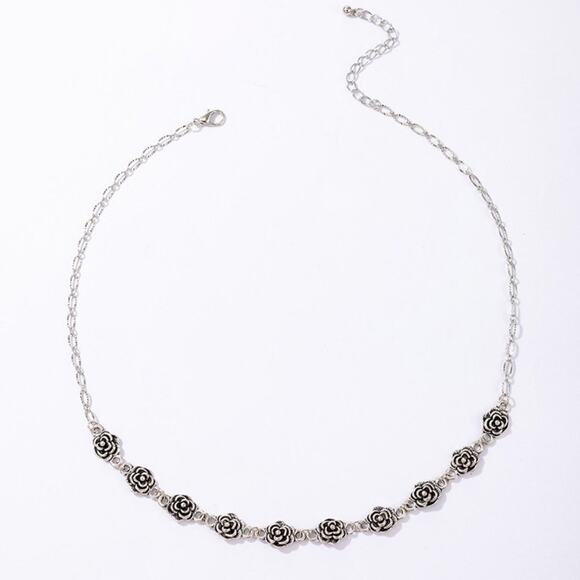 Retro Rose Single Layer Necklace Geometric Flower Necklace NEW Boho Chain Clasp - Picture 5 of 5